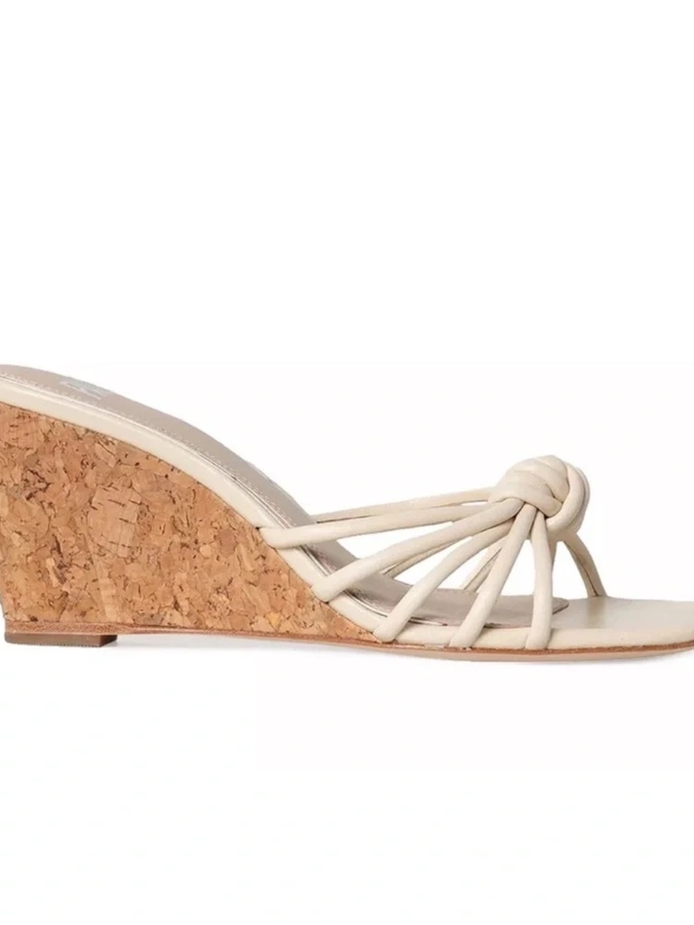 PAIGE Ivory Leather Knot Cork Wedge Slide Sandals Size 8.5